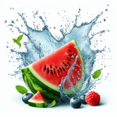 watermelon splashing isolated on white background