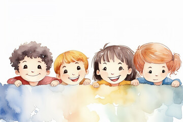 Watercolor style, happy kids, Children day