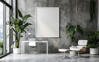 aesthetic design with a white frame mockup in a stylish, modern office environment