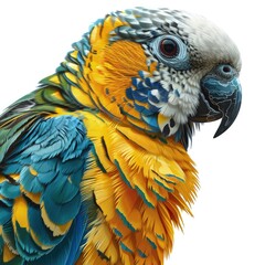 Obraz premium A curious pet parakeet with vibrant feathers and a perching spot isolated on white background 