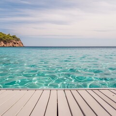 Fototapeta premium Blue ripped sea water as swimming pool. Crystal clear ocean lagoon bay turquoise blue azure water surface, closeup natural environment. Tropical Mediterranean beach water background