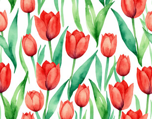 Obraz premium Vibrant Watercolor Red Tulips Pattern