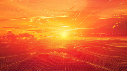 Radiant sunset hues from orange to red in a gradient abstract wireframe warm  inviting for dynamic visuals