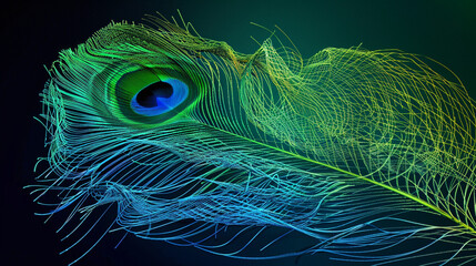 Peacock feather gradient from green to blue in an abstract wireframe exotic  vibrant