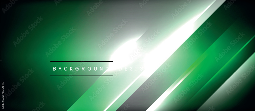 Poster glowing green and white lines displayed on a dark background resemble a modern automotive lighting d