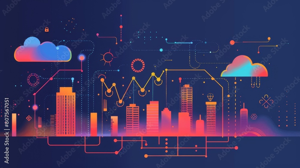 Poster cloud analytics. concept devops, data symphony, cloud analytics.