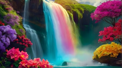 Waterfall Shimmering with Rainbow Brilliance