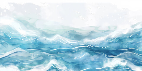 Fototapeta premium ocean water wave. blue, teal, turquoise happy cartoon wave for pool party or ocean beach travel. Web banner, backdrop, background graphic, copy space for text