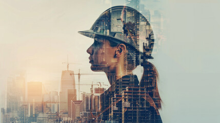 Double exposure captures the female engineer in her element, blending seamlessly into the urban fabric as she oversees the development of the built environment.
