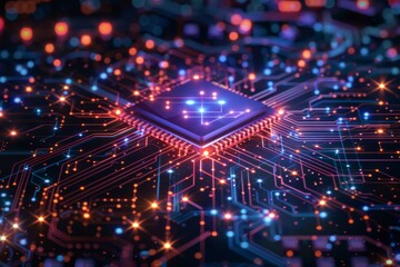 Obraz premium CPU processor microchip circuit board illustration created with generative ai