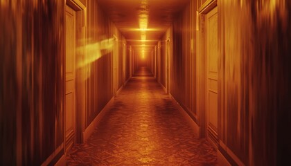A hallway with flickering lights and endlessly repeating doorways, conveying the feeling of being trapped in a loop of confusion
