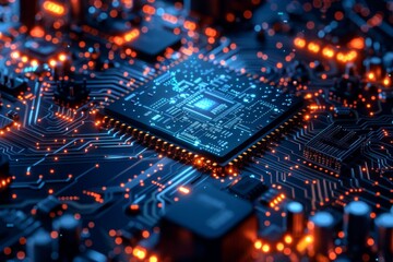 Obraz premium CPU processor microchip circuit board illustration created with generative ai