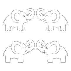 Elephants. Set of black and white images for drawing. Coloring page.