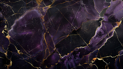 Sleek orchid purple  midnight black marble background enhanced with delicate gold streaks for a high-end stone effect