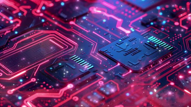 technology and science illustration. flat microelectronics circuits board background. seamless looping overlay 4k virtual video animation background