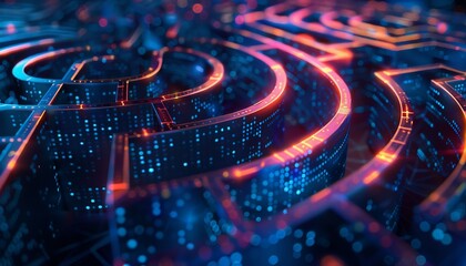 A maze with a single exit point, representing the challenge of navigating the complexities of global network security