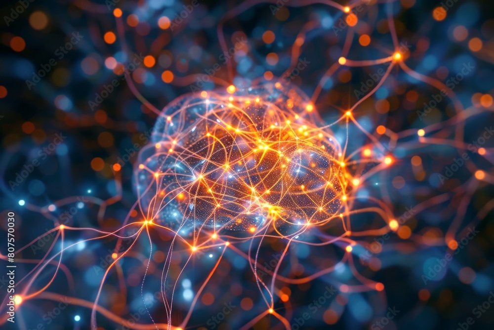 Poster a network of glowing connections forming the shape of a brain, with some dimmed areas, symbolizing t