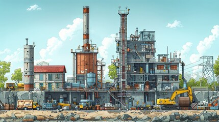 Fototapeta premium Many construction engineers are helping to build the structure and have many machines.