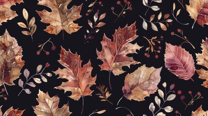 Seamless pattern of autumn leaves in a windblown arrangement