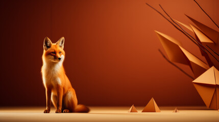 A fox is sitting on the ground in front of a wall - Powered by Adobe