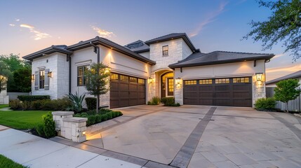 View of the garage door in an elegant suburban home
