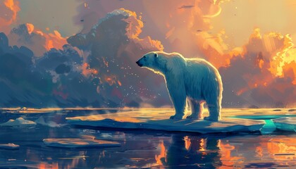 A powerful image of a lone polar bear standing on a melting ice floe, symbolizing the urgency of climate change action