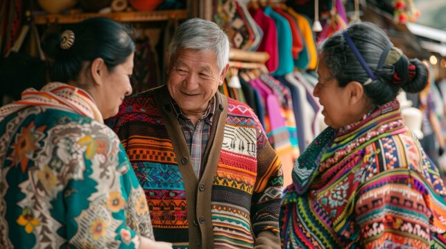 Cultural Exchange, Passengers interacting with local artisans at a port stop, buying handicrafts and learning about local traditions.