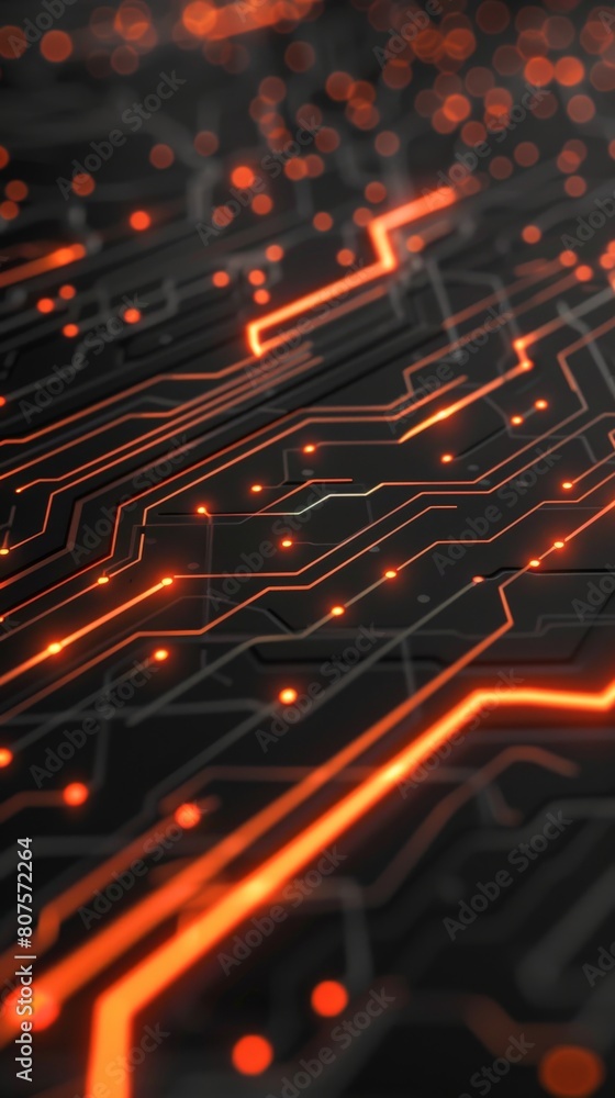 Poster a single, glowing line forming a circuit board pattern on a matte black background
