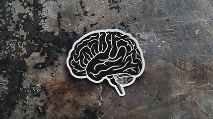 The silhouette of the brain and the pause icon on the sticker. A symbol of the need to rest the brain - Powered by Adobe