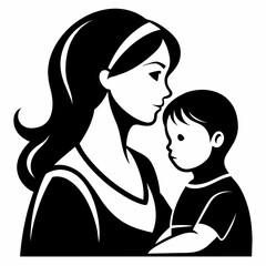 Mom and child silhouette vector illustration on a white background