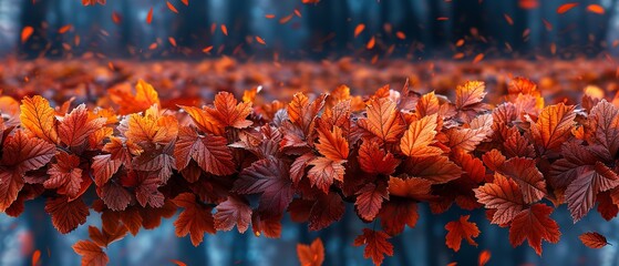 Fall colors are depicted over a setting of vivid, erratic red and orange foliages that have fallen and withered lovely full frame view and space, Generative AI. - Powered by Adobe