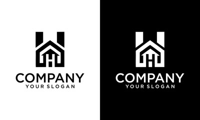 Creative real estate letter H house logo concept architecture home construction company logo realty rent symbol icon vector template