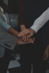 Fototapeta premium Business people shaking hands after meeting. colleagues handshaking after conference. Greeting deal, teamwork partnership cooperate concept.
