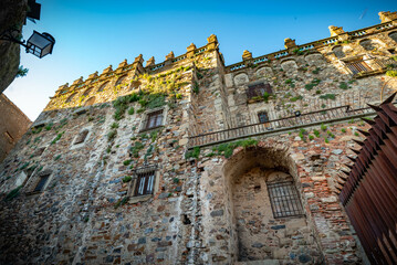 Vista panorámica del casco histórico de la ciudad española de Cáceres con vistas a los tejados...