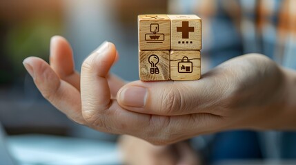 hand holding cube with medical icon