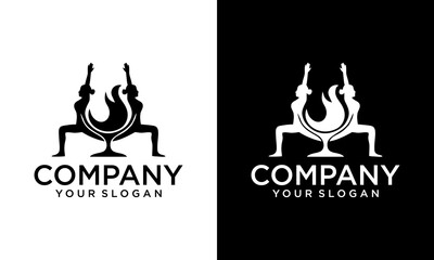 Creative Ballet/Dance with wine glass logo design vector silhouette illustration