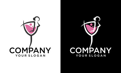 Creative Ballet/Dance with wine glass logo design vector silhouette illustration
