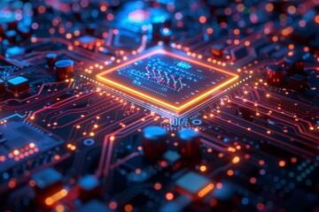 Obraz premium CPU processor microchip circuit board illustration created with generative ai