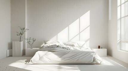 Simple, minimal, white bedroom interior