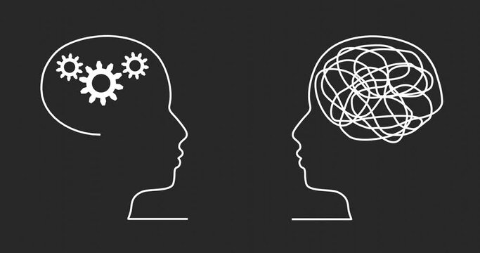 Personal growth and development. Unraveling tangled tangle. Business and education concept. Metaphor of problem solving, chaos and mess, difficult situation. Training word connected with human heads