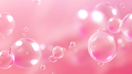 3D rendering of pastel pink soap bubbles floating on a pink background. Vitamin complex for beauty, skin care, medical and science concept design.