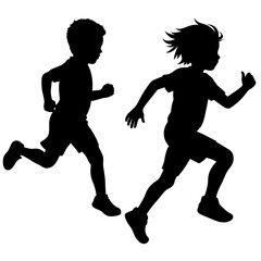 children running silhouettes