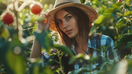 Backyard Farming: Young Woman Tends to Garden, Growing Eco-Friendly Produce for Healthy Nutrition