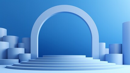 Blue abstract background with podium.