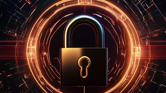 Cyber security and digital computer protection with padlock symbol abstract digital concept. Network, cyber technology and computer background seamless and looped animation