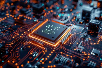 Obraz premium CPU processor microchip circuit board illustration created with generative ai