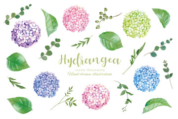 水彩手書きの紫陽花の水彩風フレーム素材