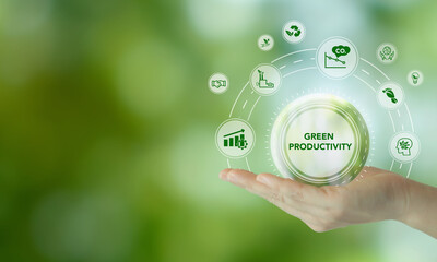 Green productivity concept. Sustainable business improve competitiveness, reduce costs,  environmental conservation. Innovative solution for balancing economic growth with environmental protection.