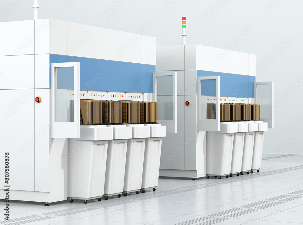 Aufkleber semiconduct wafer cleaning, etching system in fab cleanroom. generic design. 3d rendering image.