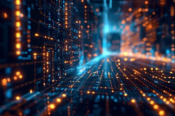 Fototapeta premium Futuristic Glowing Circuit Board Tunnel